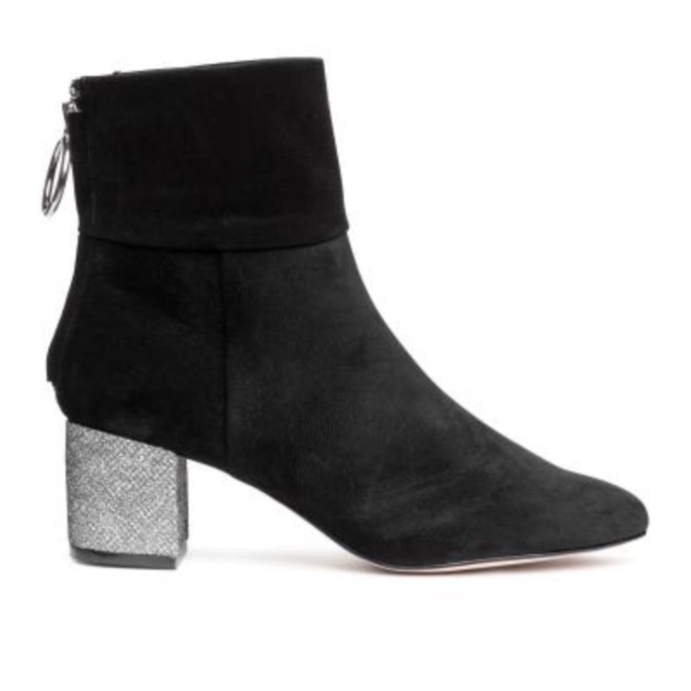 H&M suede black booties with silver glitter block heel 7 - Picture 2 of 9